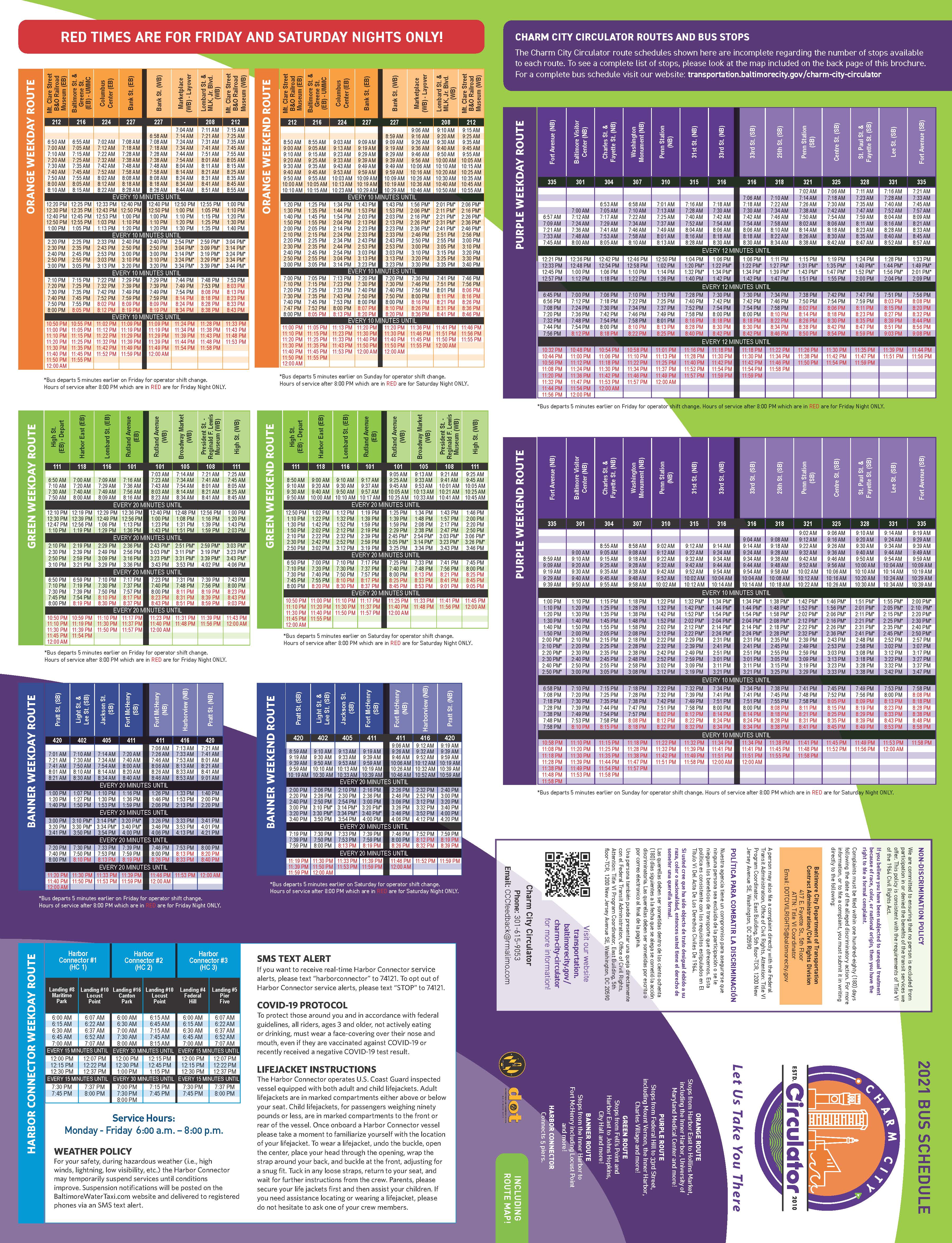 CCC All Routes Time Schedule 