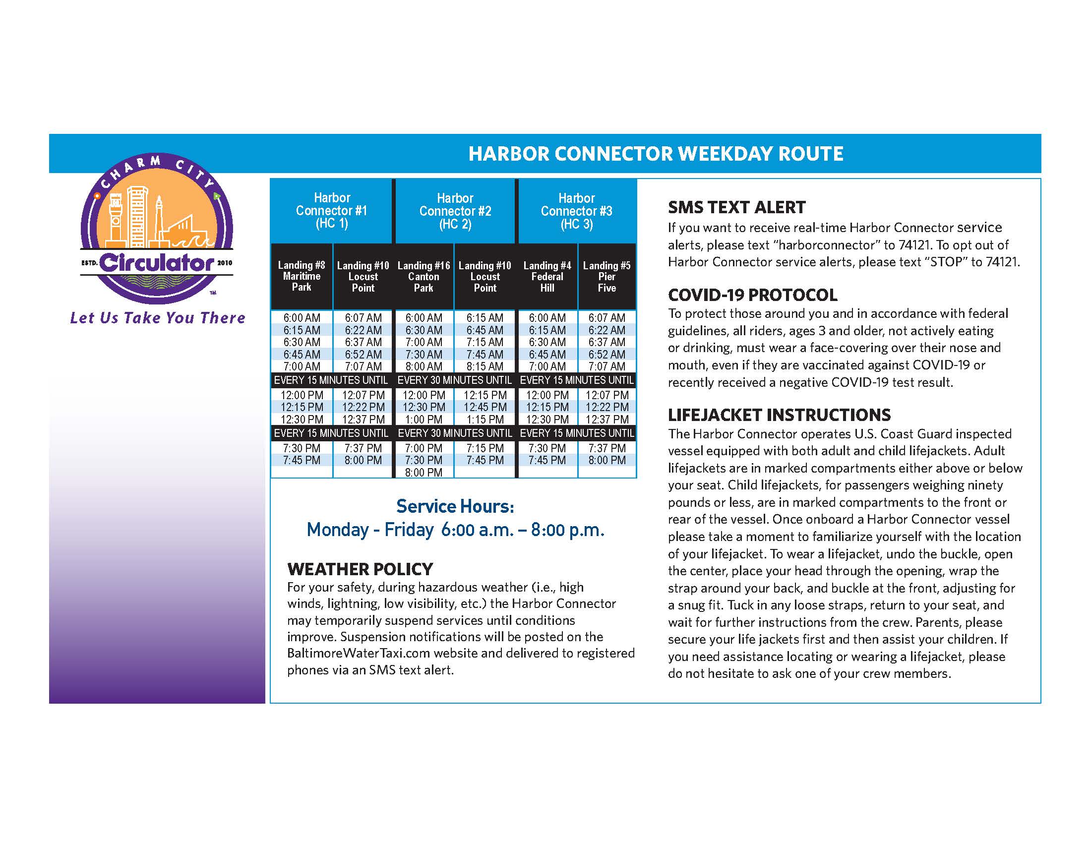 Harbor Connector Schedule